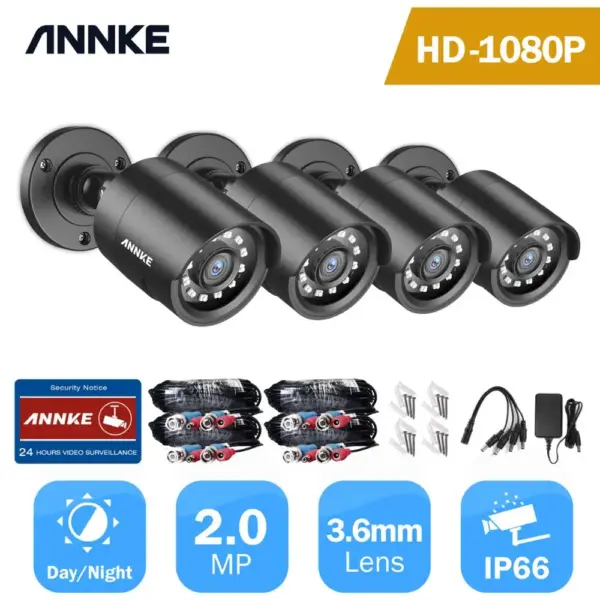 ANNKE 4PCS 1080P Surveillance Cameras 2MP IP66 Waterproof Indoor Outdoor CCTV Camera Kit 30m Night Vision with Smart IR Cam