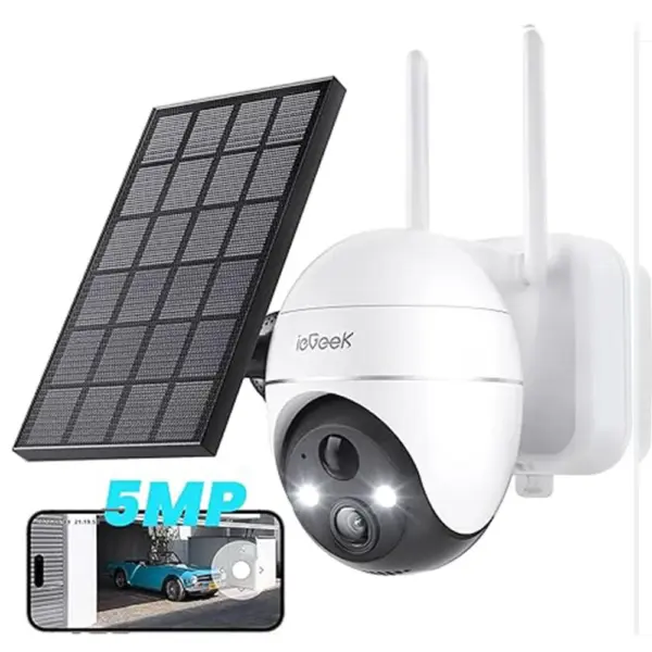 ieGeek 5MP Security Cameras Wireless Outside, Solar Camera Outdoor Wireless WiFi 360° PTZ Battery Powered with Spotlight & Siren