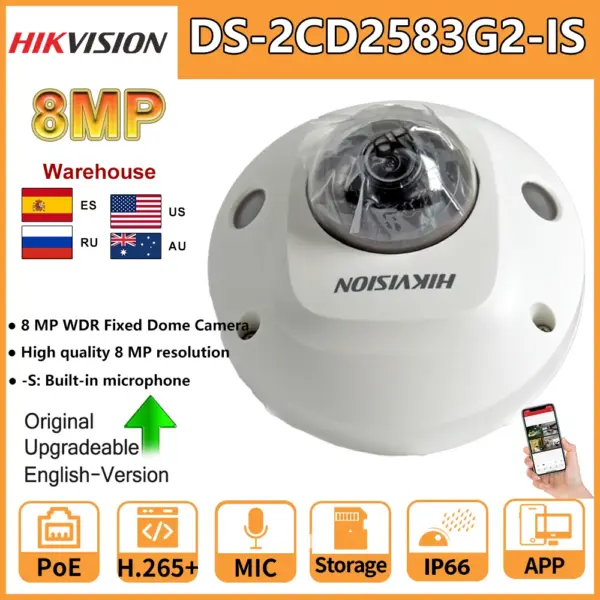 Hikvision Original AcuSense 4K HD IP Camera 8MP DS-2CD2583G2-IS PoE IR Audio and Alarm Dome Video Surveillance Network Security