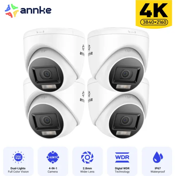 Annke 4 IN1 TVI/AHD/CVI/CVBS Dual Light Full Color 4K HD Camera 2.8MM Lens 8MP Analog Security Camera