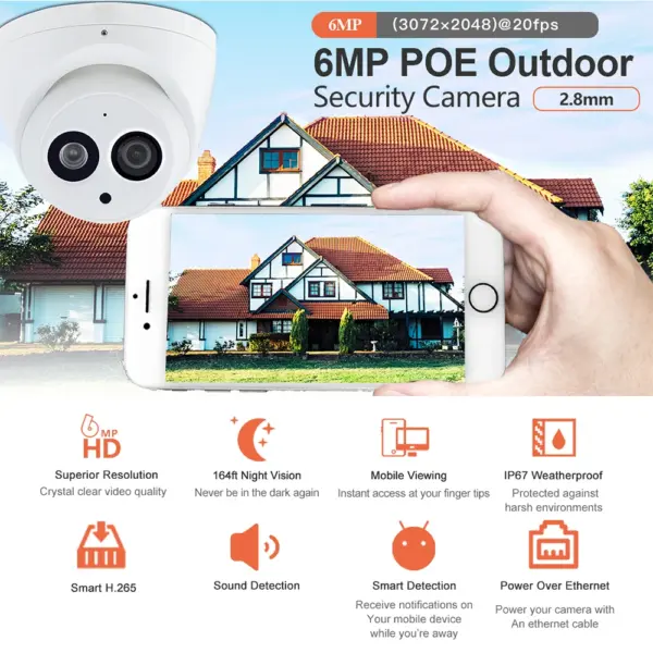 OEM Dahua 6MP IP Camera IPC-HDW4631C-A CCTV Security Surveillance Camera IR50M PoE Built-in Mic Security Protection DMSS Metal - Image 6