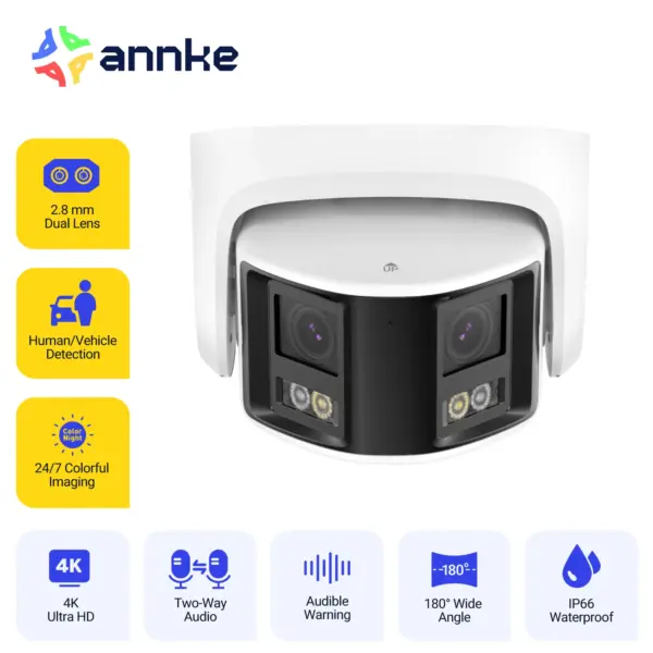 ANNKE Smart Home 180° 8MP DUO POE Dual Lens Wide View Outdoor Video POE Camera,4K AI Human Detect,8MP Security CCTV Camera