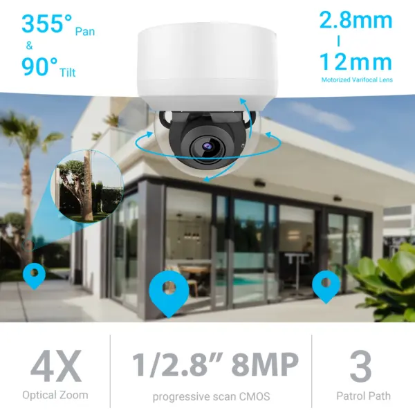 Vikylin 4K 8MP 4X Zoom IR Night Vision Dome PTZ IP Camera Outdoor MD2.0 Security Camera 1-way Audio Home Surveillance Cam IP66 - Image 2