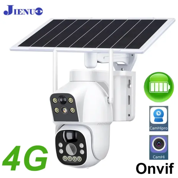 4G Solar Power Battery IP Camera PTZ Dual Lens SIM Card Wireless Auto Tracking Outdoor Waterproof PIR Full Color IR HD Home Cam