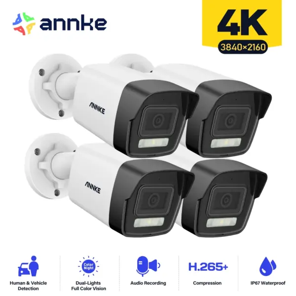 ANNKE 4X Ultra HD 8MP POE Camera 4K Outdoor Indoor Weatherproof Security Network Bullet EXIR Night Vision Email Alert Camera Kit