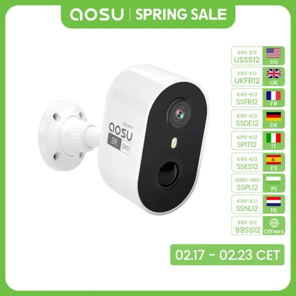 AOSU 3MP Wireless Outdoor Camera 5000mAh Battery Wireless Security Bullet Camera Color Night Vision 2-way Talk CCTV Camera