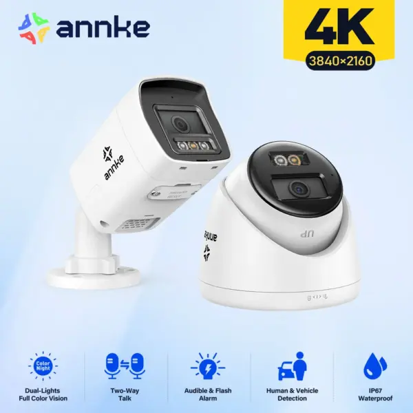 ANNKE 4K Smart Dual-Light Network Camera 8MP Two-way Audio Security IP Camera Smart Home Support flashing/Audio alarm IP67