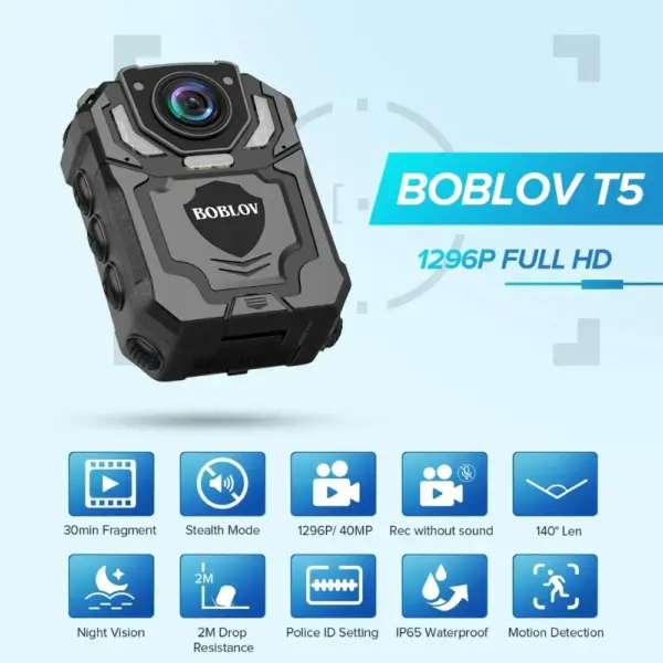 Boblov T5 Body Worn Camera HD 128GB DVR Video Security Cam IR Night Vision Wearable Mini Camcorders Loop Recording Police Camera - Image 6