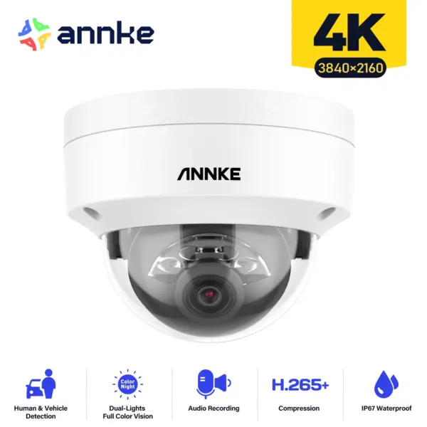 ANNKE 4K IP Camera UHD IK10 Vandal-Poof PoE Camera Outdoor Indoor Security Camera Audio Recording Surveillance Camera