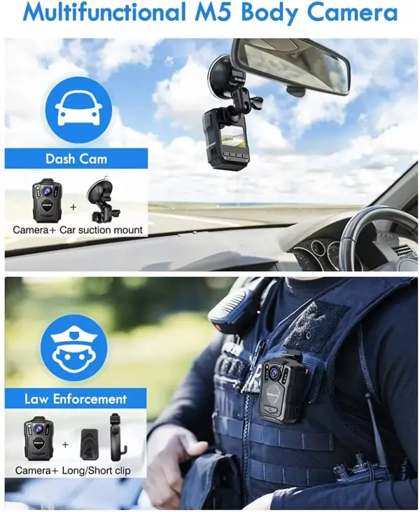 BOBLOV M5 Police Body Camera GPS Recorder 1440P Body Mounted Cam 256GB Body Camera Night Vision IR IP67 Dashcam Car Suction Cam - Image 3