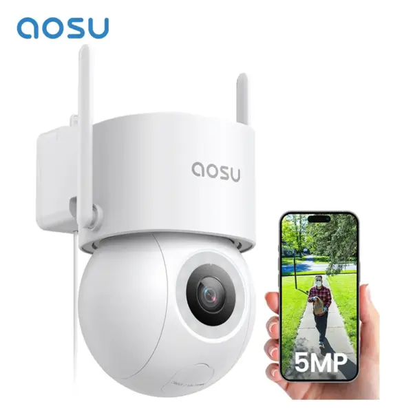 AOSU 3K 5MP WiFi Camera Outdoor 360° View PTZ Smart Security Camera Auto Tracking 2-way Audio Wireless CCTV Camera Support Alex