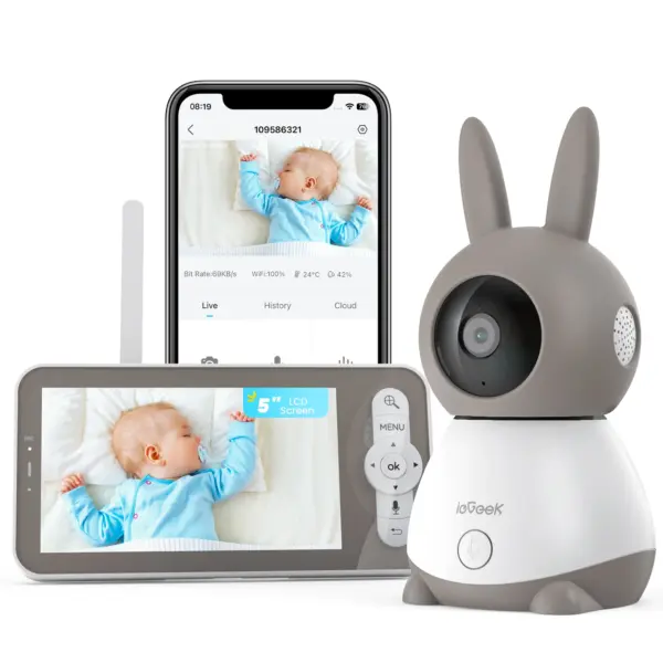 ieGeek 5" 2K/3MP Baby Surveillance Camera, 360° PTZ Baby Monitor with Camera and Dual Screen Preview, Motion Detection