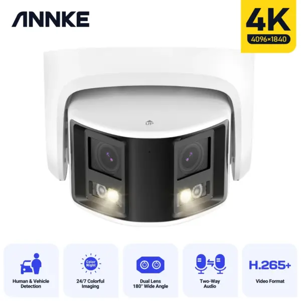 ANNKE 4K Camera Security Panoramic Dual Lens Human Detect Auto Track Two Way Audio IP Camera Dual Lens Poe 180° Wide View Angle