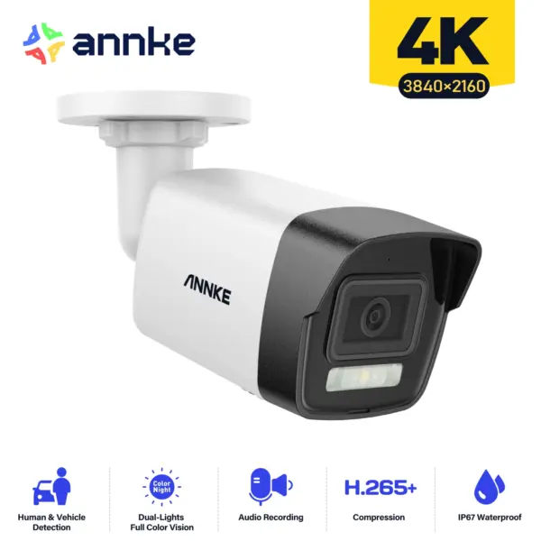 Annke 4K POE IP Camera 265+ Motion 2.0 Built-in Microphone 4MM Lens 8MP smart Dual Light Human Vehicle Detection Security Camera