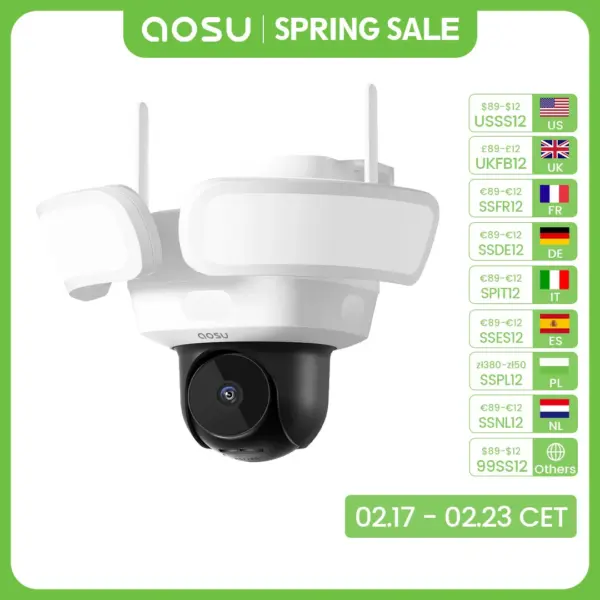 AOSU 5MP UHD Outdoor Wireless Camera 360° View Color Night Vision Floodlight Security Camera PIR Detection 2-way Audio WiFi Cam